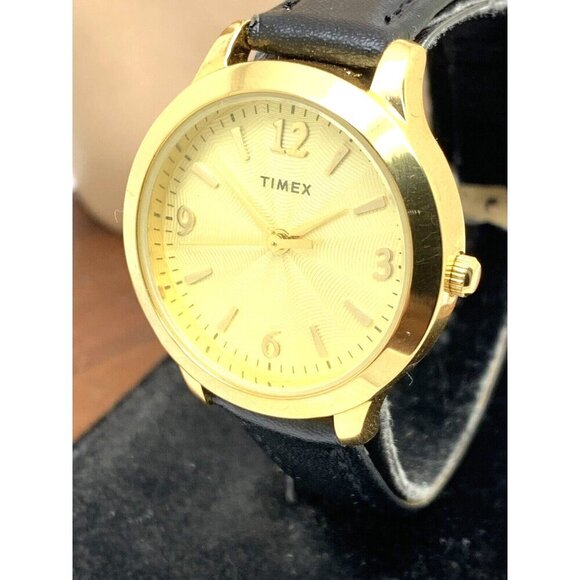 Timex Women's Watch TW2V36000 Quartz Gold Black Leather Band 32mm - Picture 12 of 13